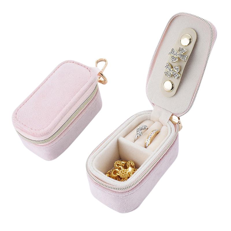 1Pcs Mini Velvet Ring Box Jewelry Storage Case Single Layer Earrings Necklace Organizer Candy Color Zipper Bag Travel Portable
