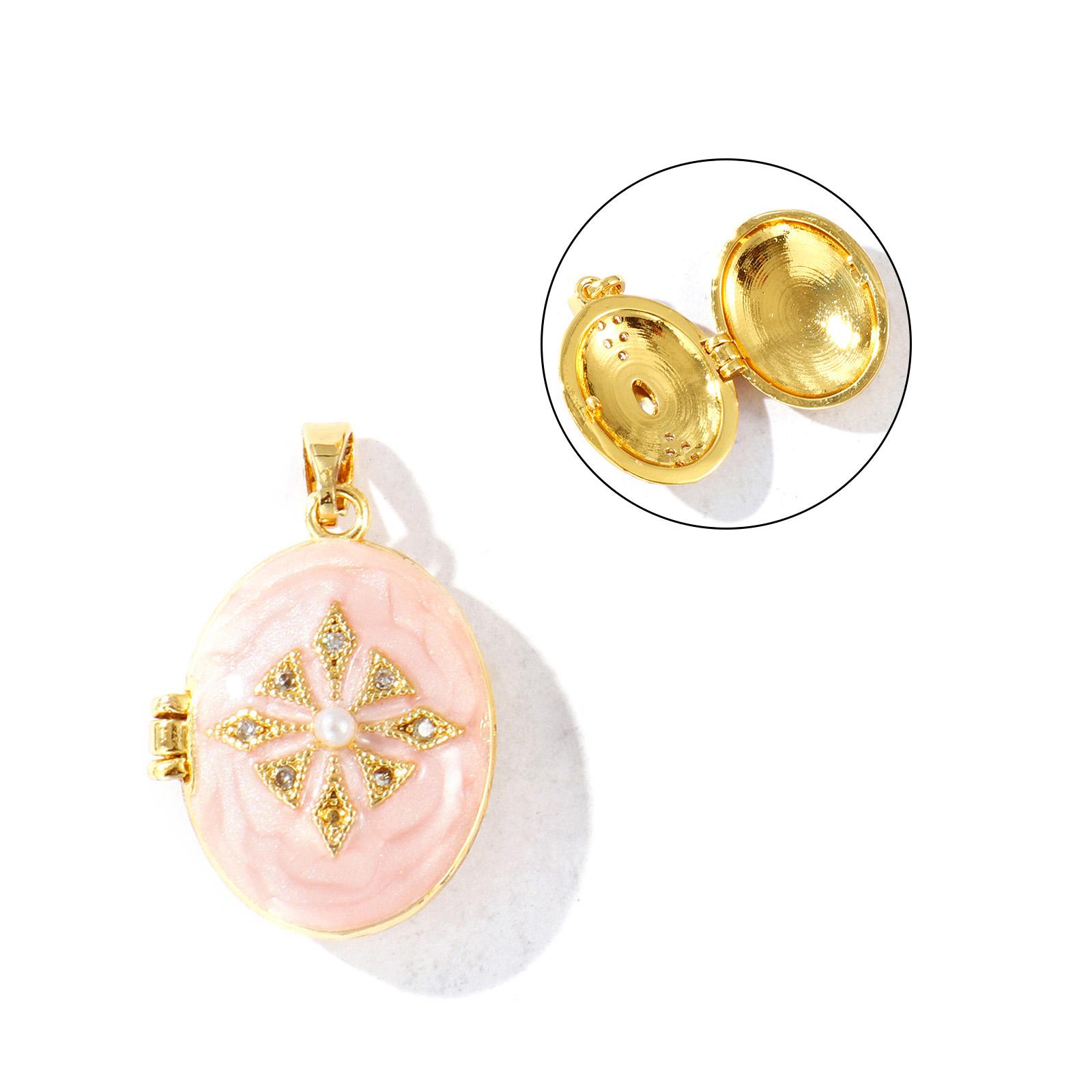 

2 Pcs Brass & Rhinestone Picture Photo Locket Frame Pendants 18K Gold Plated Enamel Can Open For DIY Necklace Jewelry Making