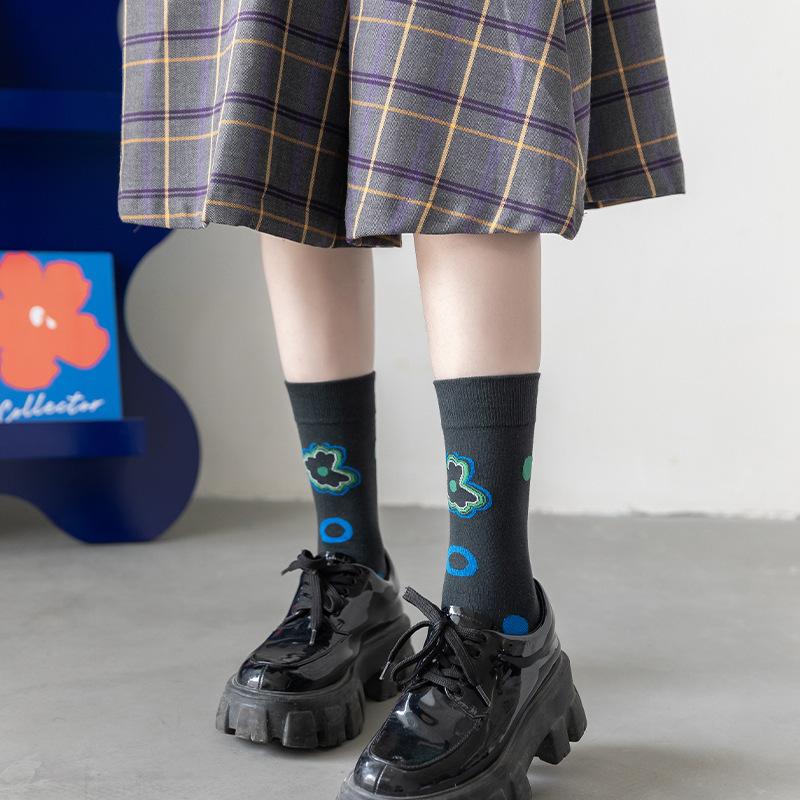 Color Matching Blue And Green Gradual Change Women'S Socks Rainbow Socks Tube Socks Personality Niche Design Pure Cotton Socks