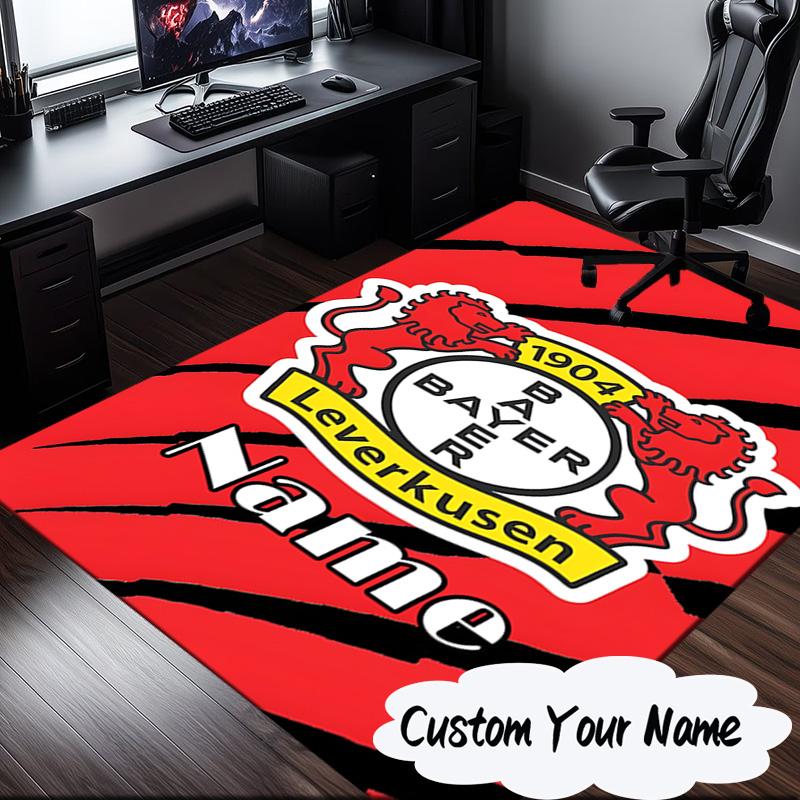 Custom Name Leverkusen Crest Rug for Living Room, Game Rooms, Office, Bedroom, Floor Mat Playful Design, fan gifts Christmas decor