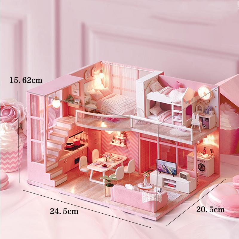 Wooden Miniature Doll House Kit 3D Puzzle Assembly Building Model Toy Handmade Duplex Apartment Production Toys Home Decoration