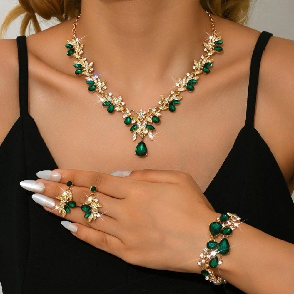 Teardrop Crystal Jewelry Set Rhinestone Matching Kit Chic Pendant Necklace Date