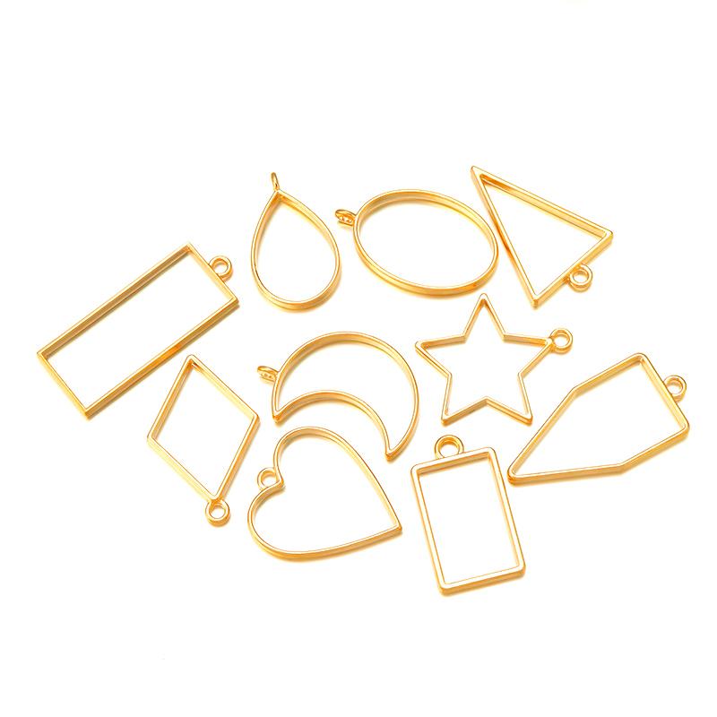 10pcs/set Geometric Figure Charm Hollow Glue Blank Pendant Tray Bezel Charms DIY Handmade Bezel Mold For Jewelry Making Wholesal