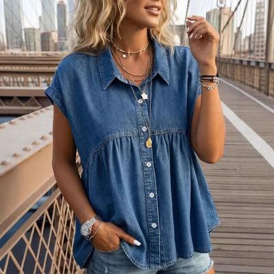 Modische Damen Frühjahrs- und Sommer-Bequeme Lässige Pendler-Imitation Denim Oberteile