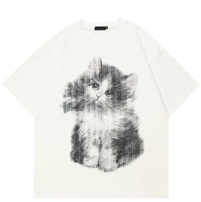 Streetwear Cat Graphic T-Shirt Cotton Tshirt Unisex Tops Tees Summer Short Sleeves T Shirt