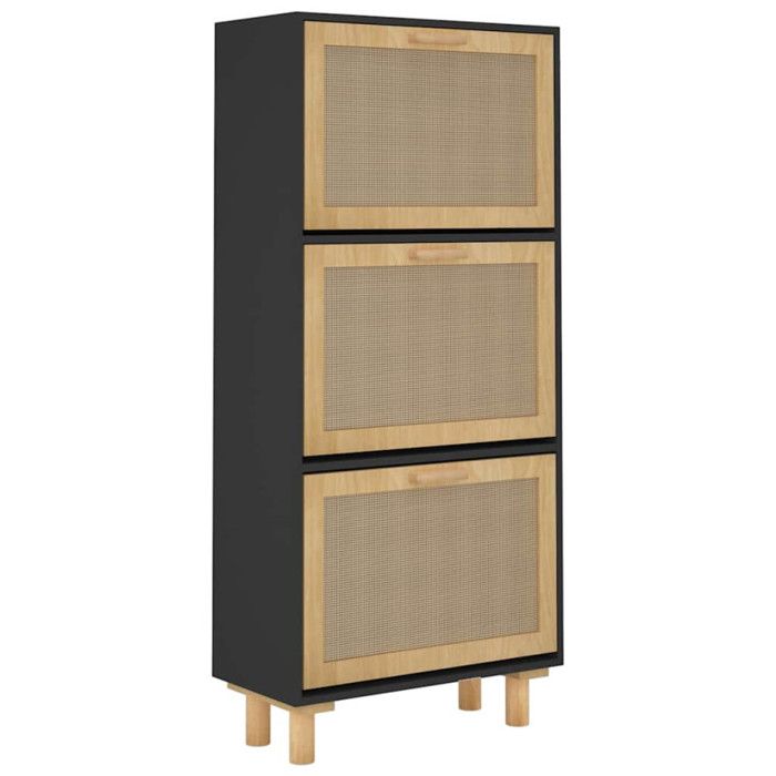 VidaXL Armoire à chaussures Noir 52x25x115 cm Bois d'ingénierie-rotin 345649