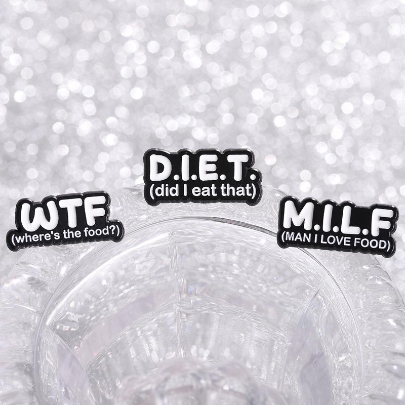 Milf Diet Wtf Enamel Pins Bat Funny Abbreviation Brooches Lapel Badges Punk Cool Jewelry Gift for Family Friends