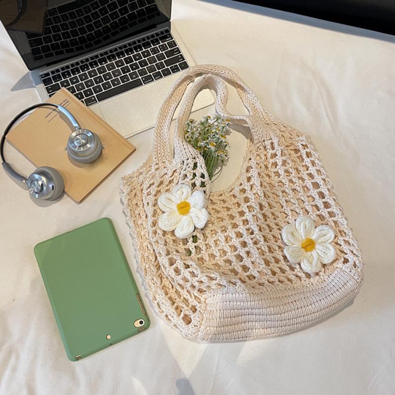 Lässige hohl gestrickte große Einkaufstasche Designer handgefertigt gewebt Frauen Schultertaschen Luxus Sommer Strandtasche Shopper Geldbörsen