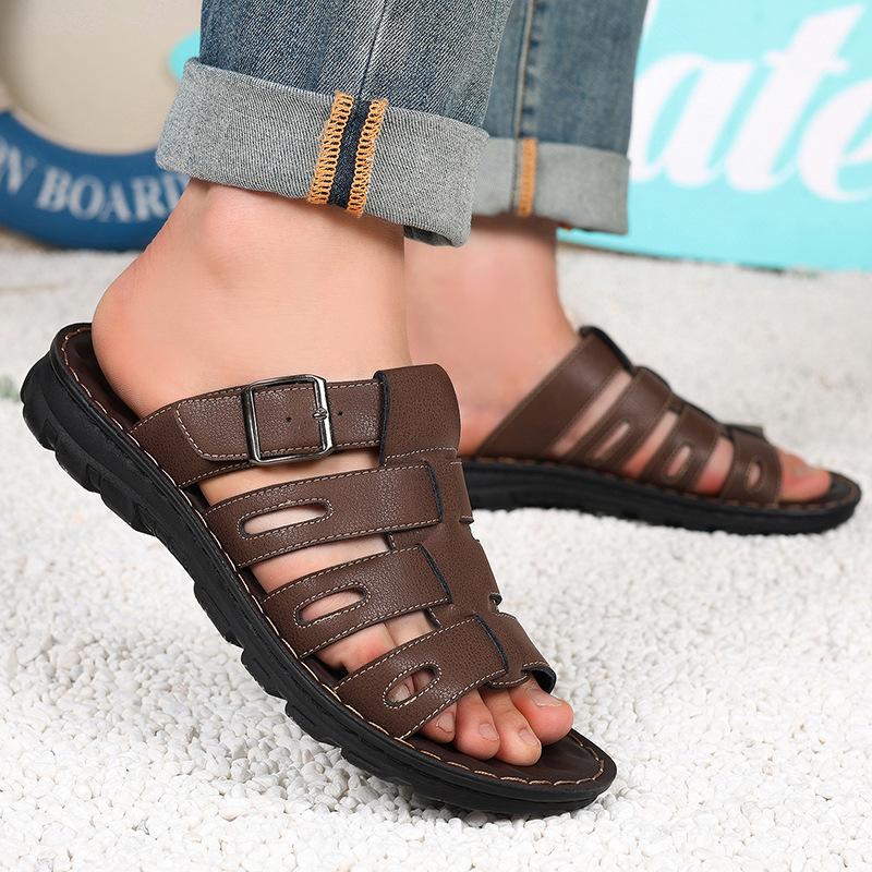 

Летние мужские шлепанцы Модные повседневные спортивные шлепанцы Уличные нескользящие пляжные шлепанцы для мужчин Плоские сандалии Высококачественные мужские слайды 38 коричневый