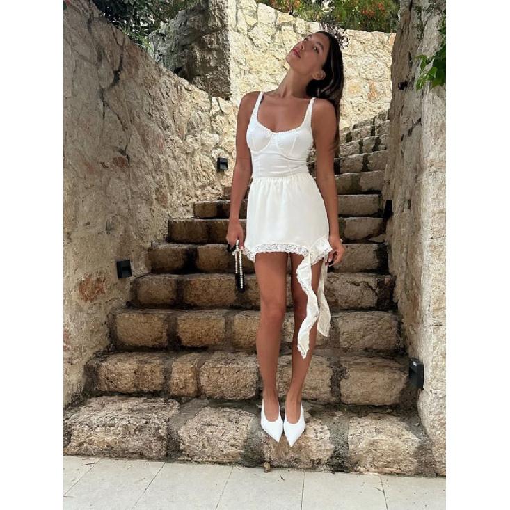 Fustă Albă Nouă din Dantelă Dantelă Florală High Street Fustă Midi Asimetrică Talie Înaltă Elegantă Fustă Mini de Damă Îmbrăcăminte Femei