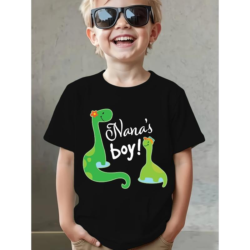 European Size Boys Round Neck Short Sleeved T Shirt with Dinosaur Themed Print 98cm чёрный
