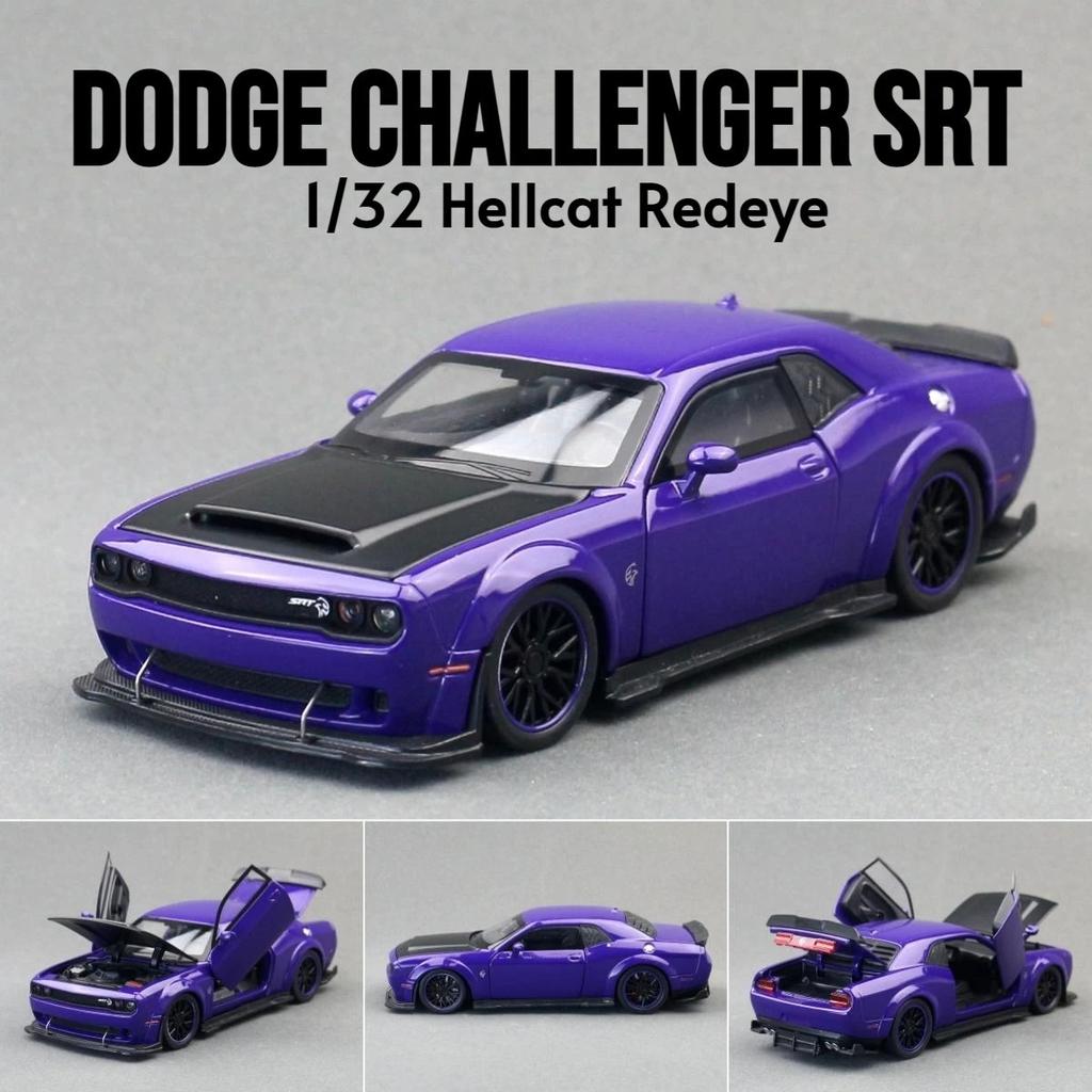 1/32 Scale Dodge Challenger SRT Hellcat Toy Car for Children Super Sport Model Diecast Vehicle Miniature Sound & Light Collection Gift