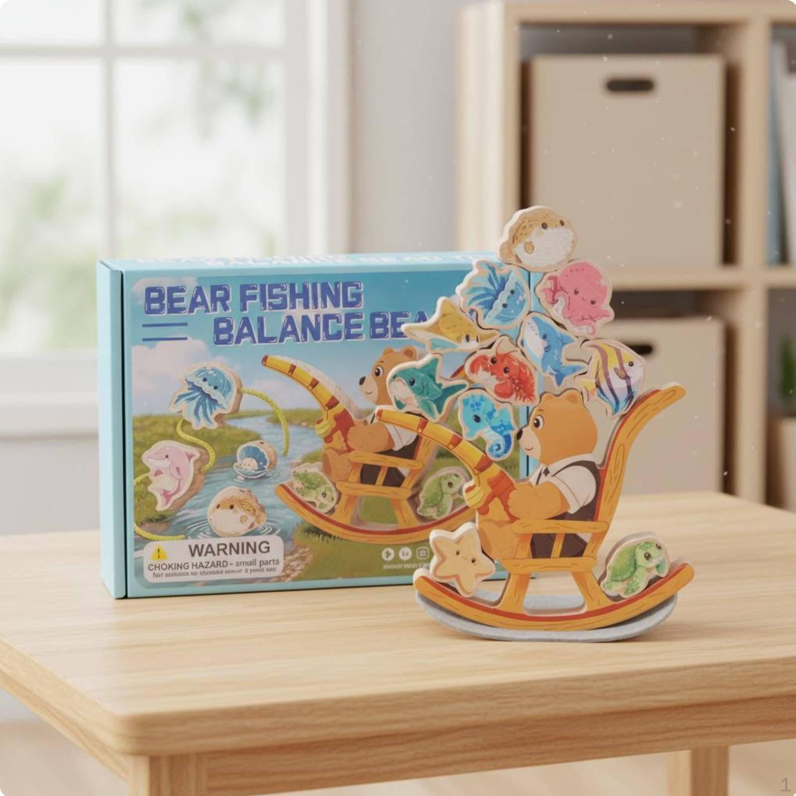 animal Figure Fishing Balance Bead Toy HandEye Coordination Wooden Balancing Fine Motor