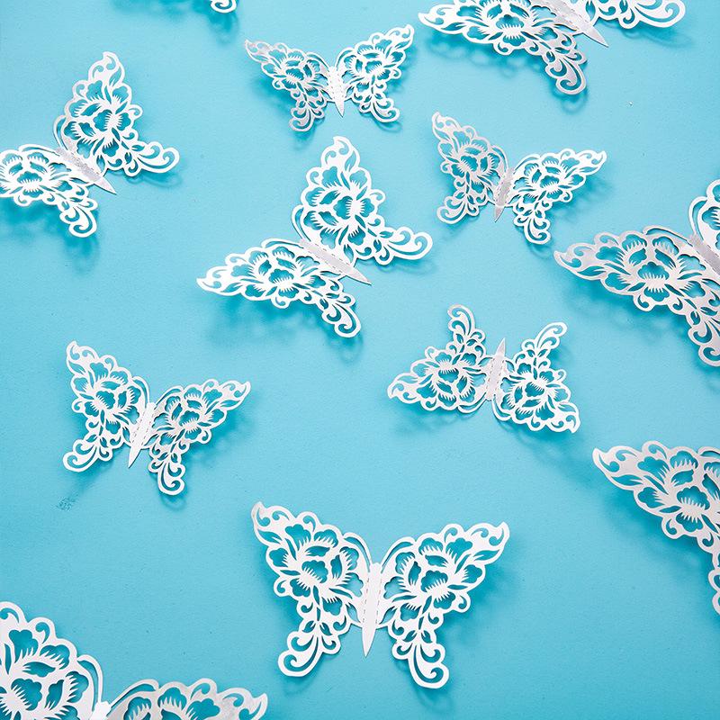 3D Imitation Metal Butterfly Wall Decor Stickers - Hollow Design for Living Room