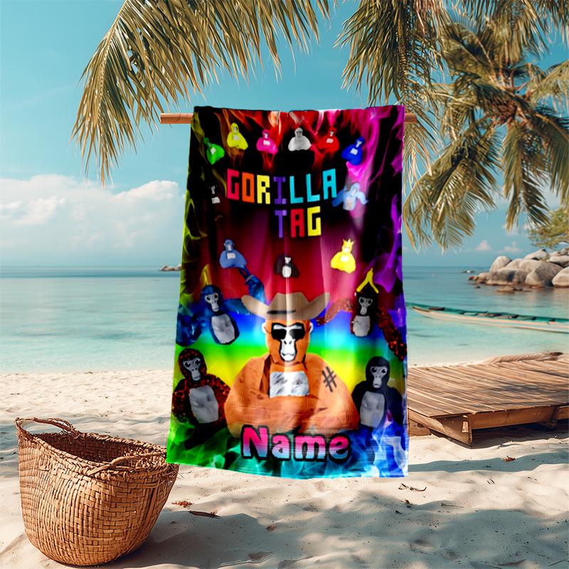 Personalized customized proof beach towel with Gorilla Tag pattern - soft, absorbent,quick-drying,perfect swimming,camping&bathing