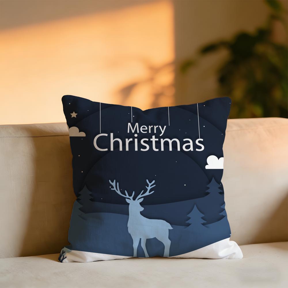 

Blue And White Elk Cushion Cover Cozy Velvet Throw PillowSoft Warm Cushion For Sofa Bed 30x30 cm
