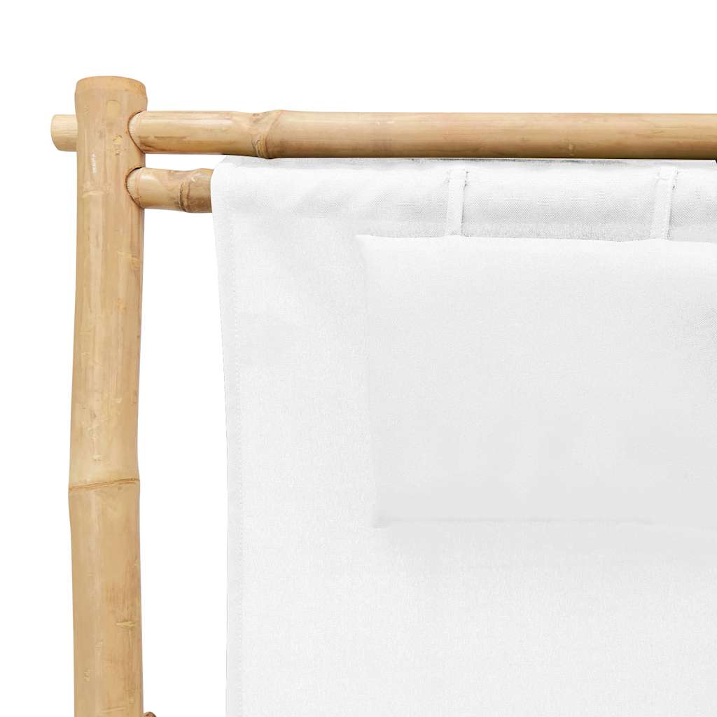 Bamboo and Canvas Reclining Chair In Cream White