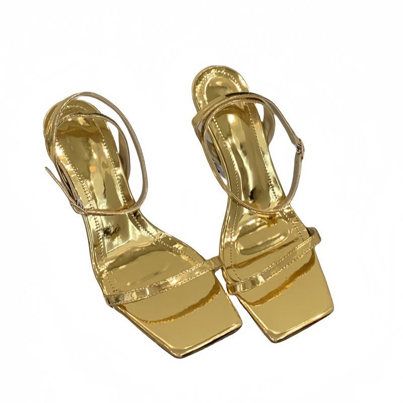 Square head open-toed transparent crystal high-heeled women's shoes wind spring and summer new one-word buckle with wedge heel sandals