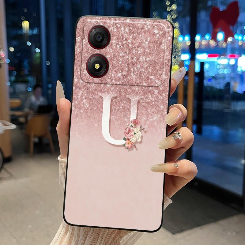 New Design Letter Flower Pattern Soft Silicone Black Phone Case For ZTE Blade A34 4G Anti-scratch Shell ZTE Blade A34 4G Casing