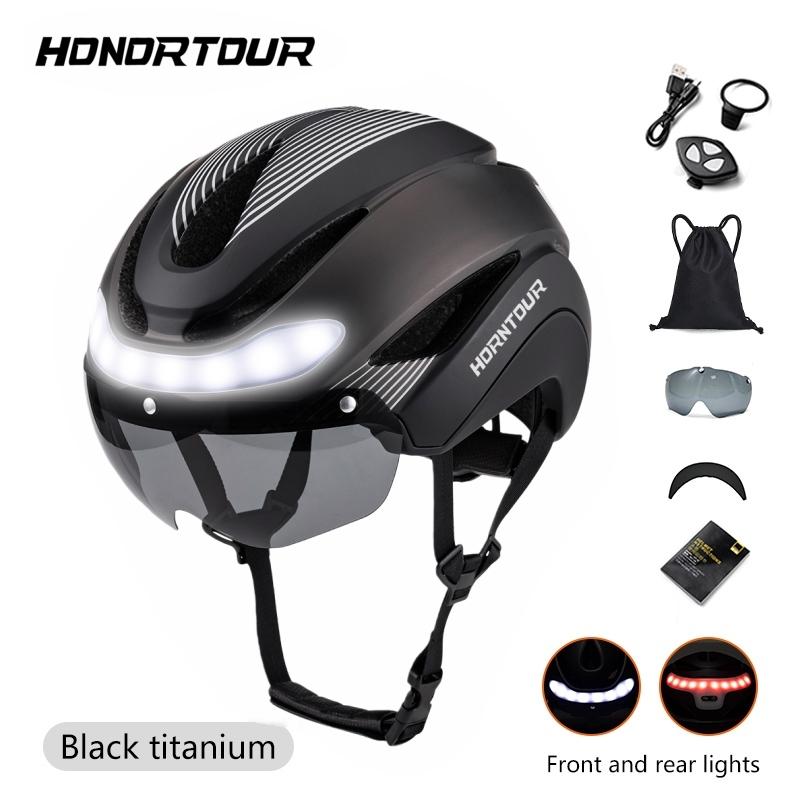 Horntour New Bicycle Helmet Road cycling bicycle helmet with led Men and Women Outdoor Sports Integrally Molded lightweight L-57-62cm