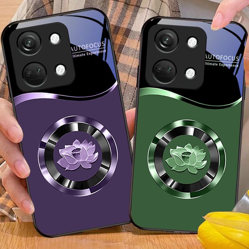 Circle Lotus Gold For OnePlus Nord 3 5 6T 7 Pro 8 12 10T Reno8 Lite 5G 10R Nord N30 Hard Shell Tempered Glass Phone Case Black