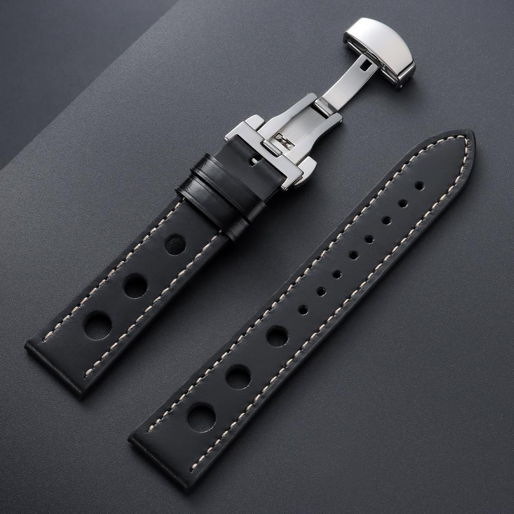 Curea de ceas din piele de vacă autentică 20mm 22mm Curea vintage din piele cu ceară de ulei pentru bărbați Femei Cataramă fluture Brățară universală respirabilă