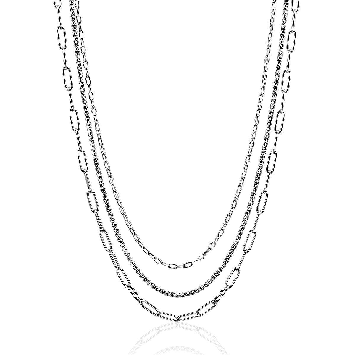 

2026 Vintage PVD 18k Gold Plated Paperclip Box Chain Layered Stainless Steel Link Chains Triple Layer Fashion Jewelry Necklaces срібний