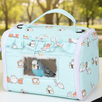 Cartoon Pattern Warm Parrot Carrier Bag Thicken Windproof Bird Cotton Nest Large Space with Window Bird Travel Cage Small Pets