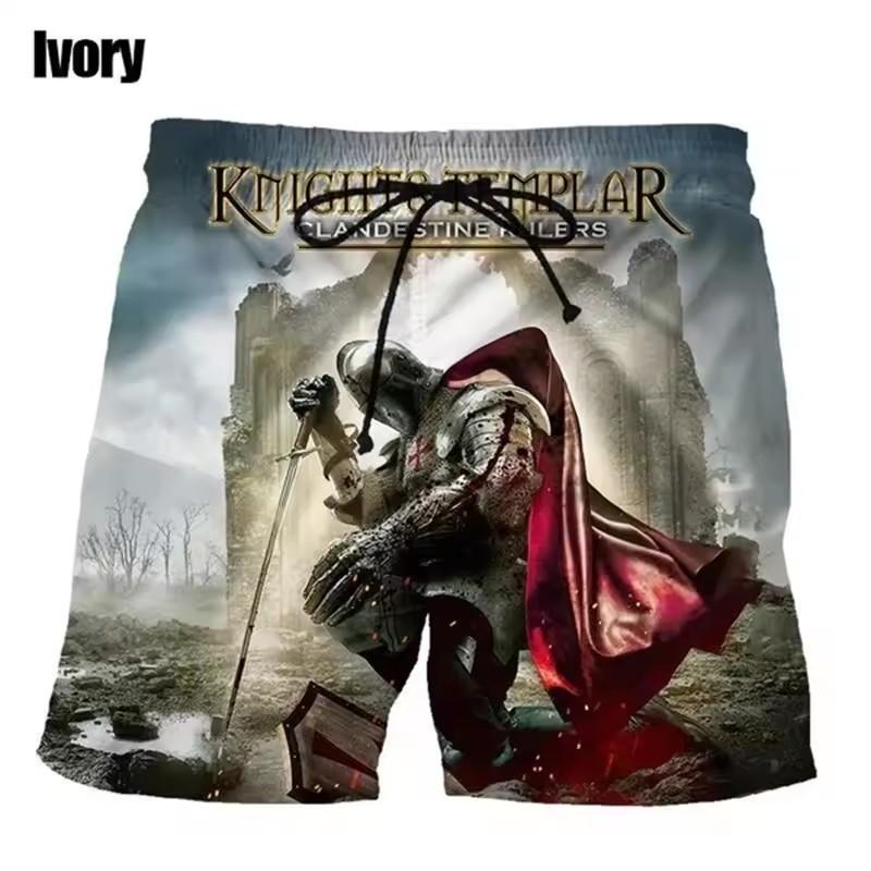 

Мужские летние повседневные спортивные пляжные шорты с 3D-печатью «Тамплиеры», летние шорты для серфинга, мужские плавательные шорты, хип-хоп штаны XL