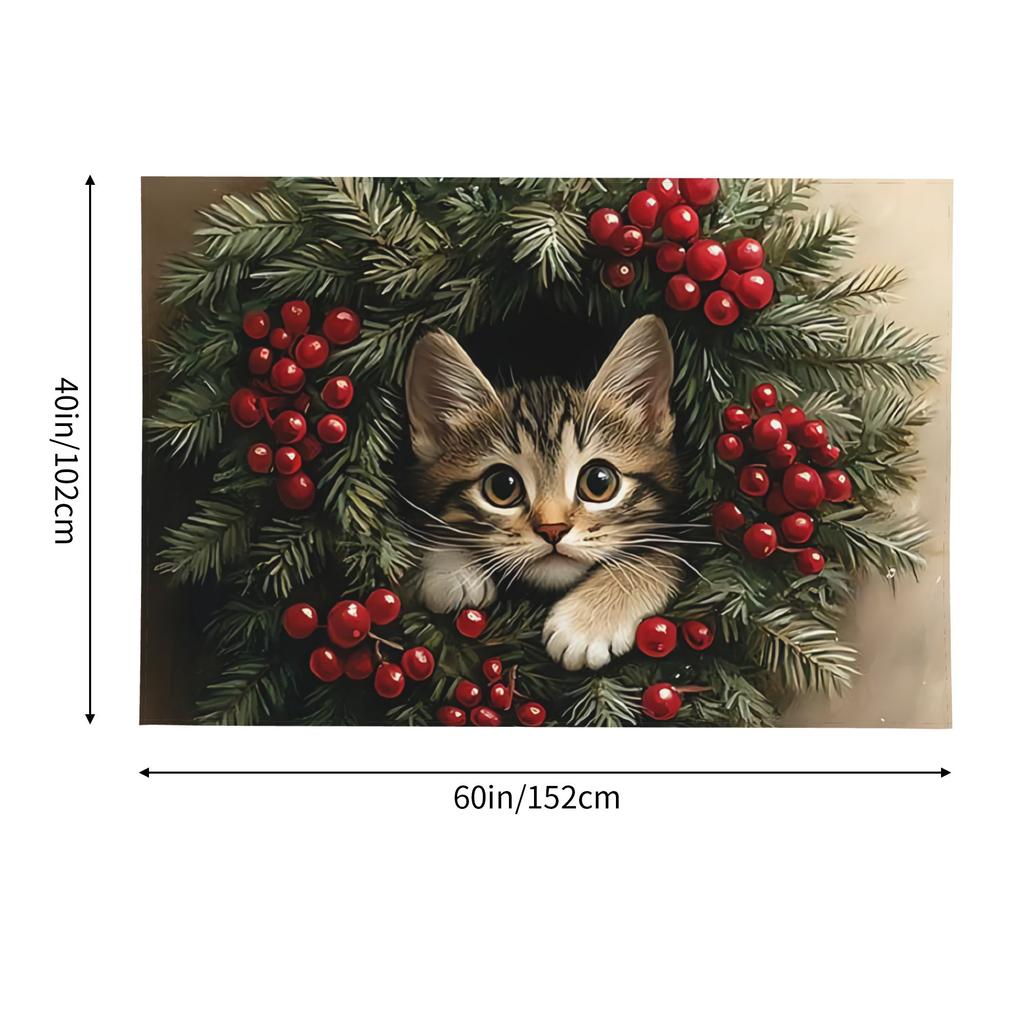 Christmas Wreath Cat Print Tapestry Wall Hanging Blanket Tapestry Home Decor Items Wall Decorations
