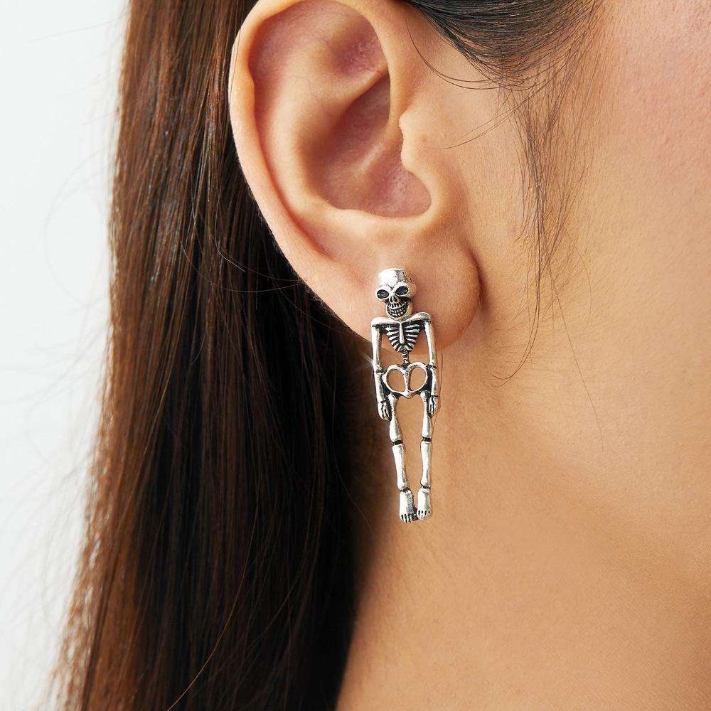 Zinc Zinc Alloy Skeleton Earrings Hip Hop Imitation Human Bone Earrings Aesthetic Halloween Earrings  Gift