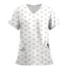 Women's Fashion Printed Short Sleeve V Neck Pattern Tops Pocket Working T-shirts