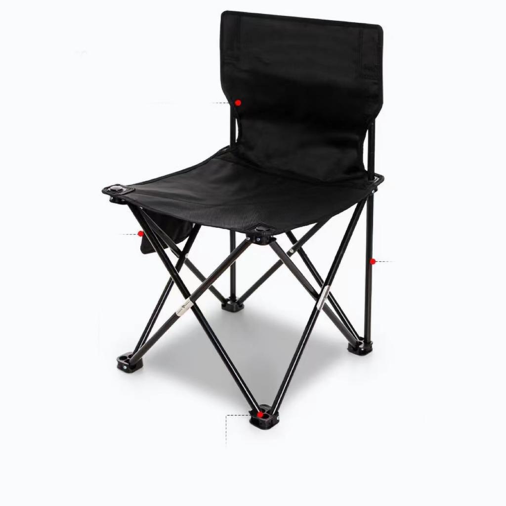Składane Krzesło Kempingowe Rura Żelazna Tkanina Oxford Przenośny Stołek Outdoorowy na Czas Wolny Plażę Piknik Czarny 39x39x65cm