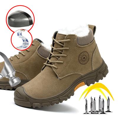 Imwete Steel Toe Work Safety Boot Men's High Top Anti Piercing Cotton Shoe Winter Thick Velvet Warm Safety Shoes Anti Smashing
