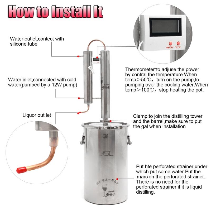 12/20/35L Stainless Efficient DIY Alcohol Ethanol Distiller Home Brew Still Moonshine Wine Making Tools Boiler