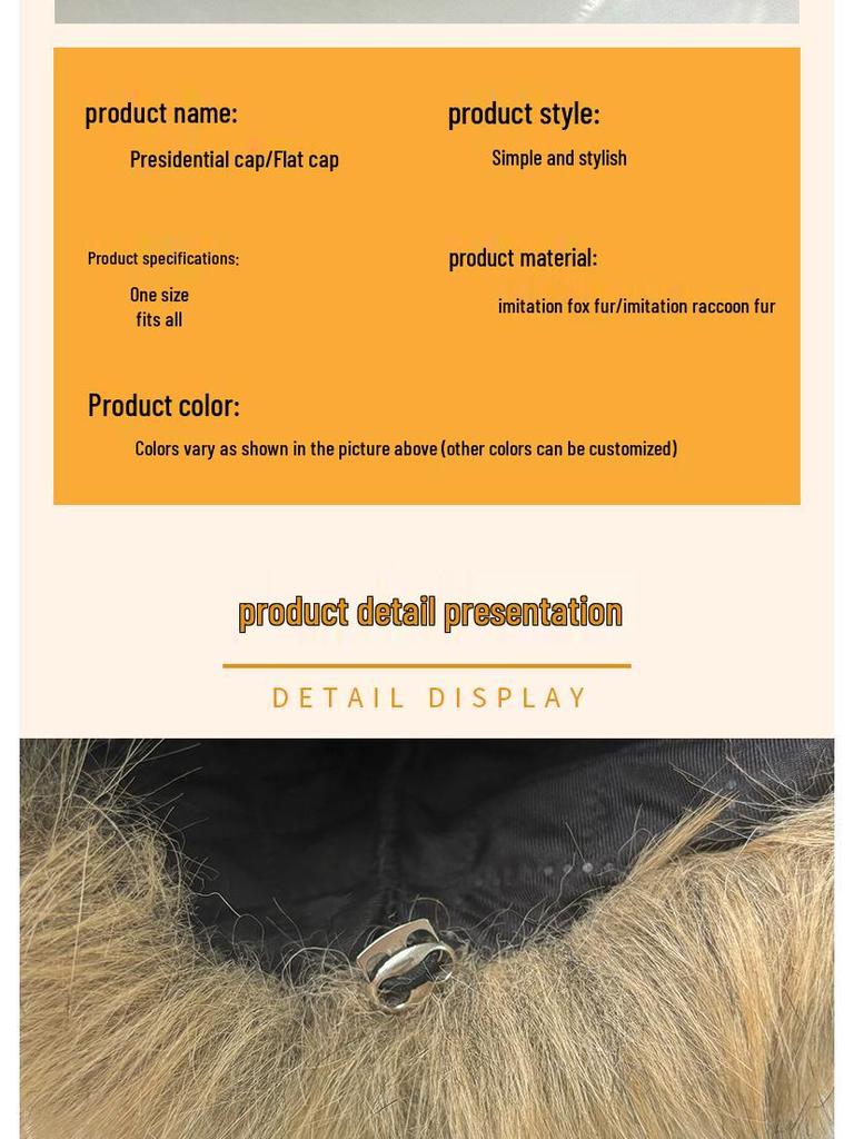 Faux Fox Fur Flat Top Winter Hat with Ear Protection, Thick and Versatile