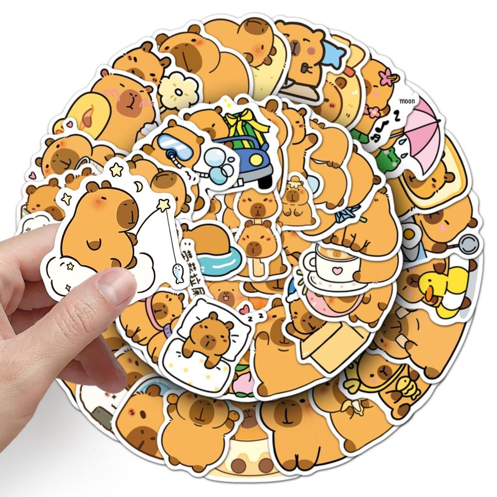 50 Capybara Cartoon Stickers: Cute Animal Decorations for Water Cups & Journals