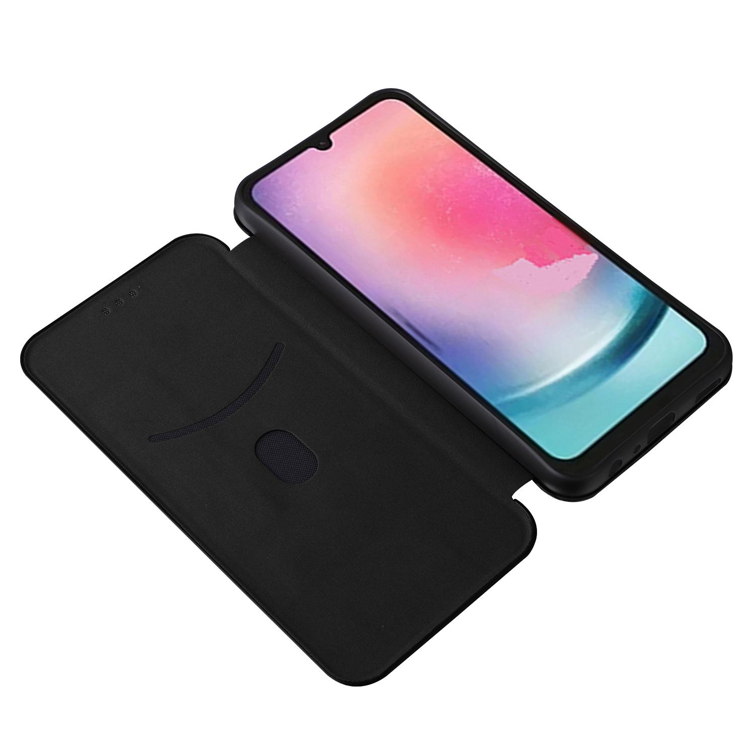 

For Samsung Galaxy A25 5G (Global) (161.0 x 76.5 x 8.3mm) Card Holder Case Carbon Fiber Texture Phone Leather Stand Cover Green