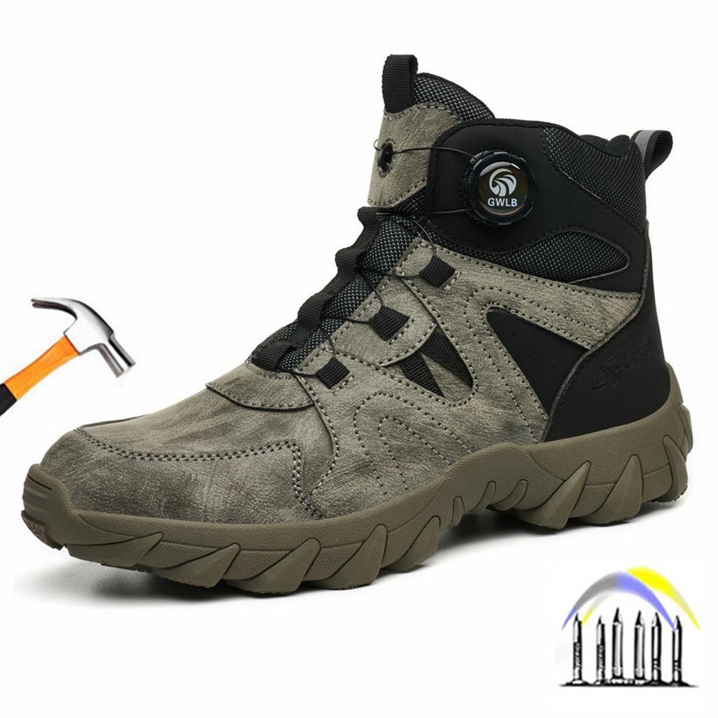 anti smashing shoes construction site swivel buckle safety shoes with steel toe for men high top microfiber leather safety boots