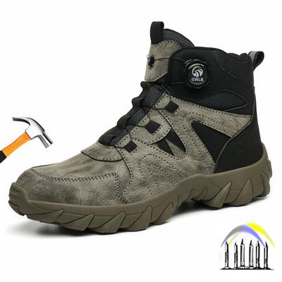 Bruchsichere Schuhe Baustelle Drehschnalle Sicherheitsschuhe mit Stahlkappe für Herren High Top Mikrofaserleder Sicherheitsstiefel