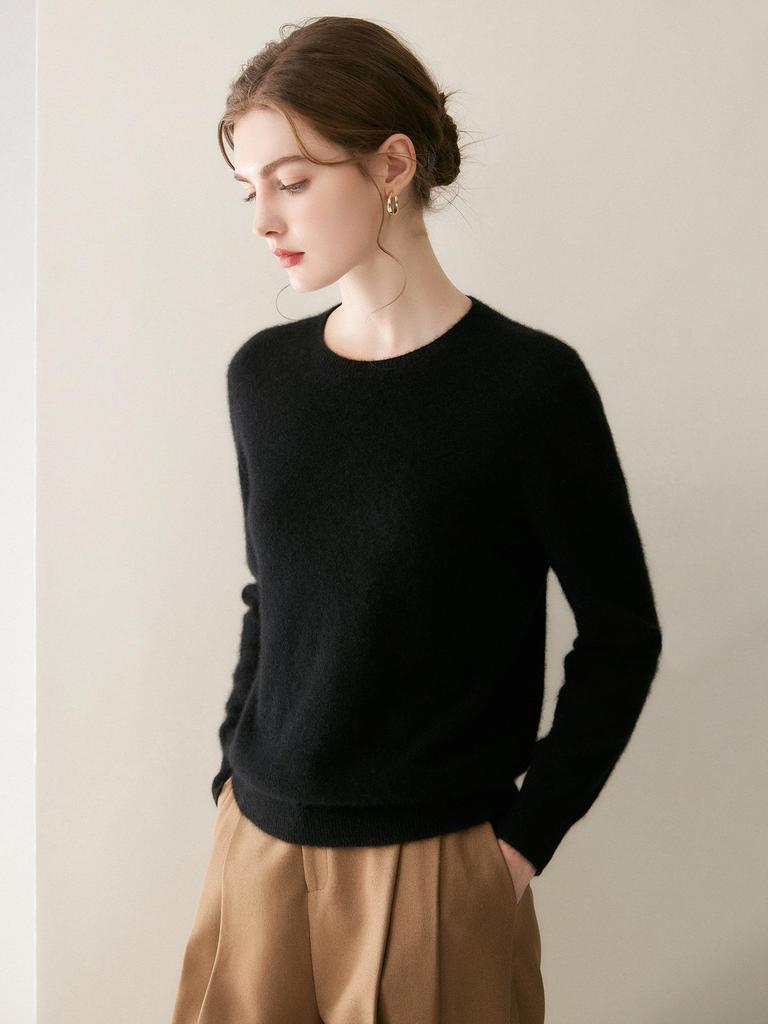 Women's Versatile 100% Cashmere Sweater – Round Neck, Loose Knit Base Layer for Autumn/Winter