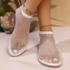 Women's Large Size Sandals Rhinestones One Kick Mesh Upper Flat Sole Shoes Women Leisure Breathable Roman New Sandalias De Mujer