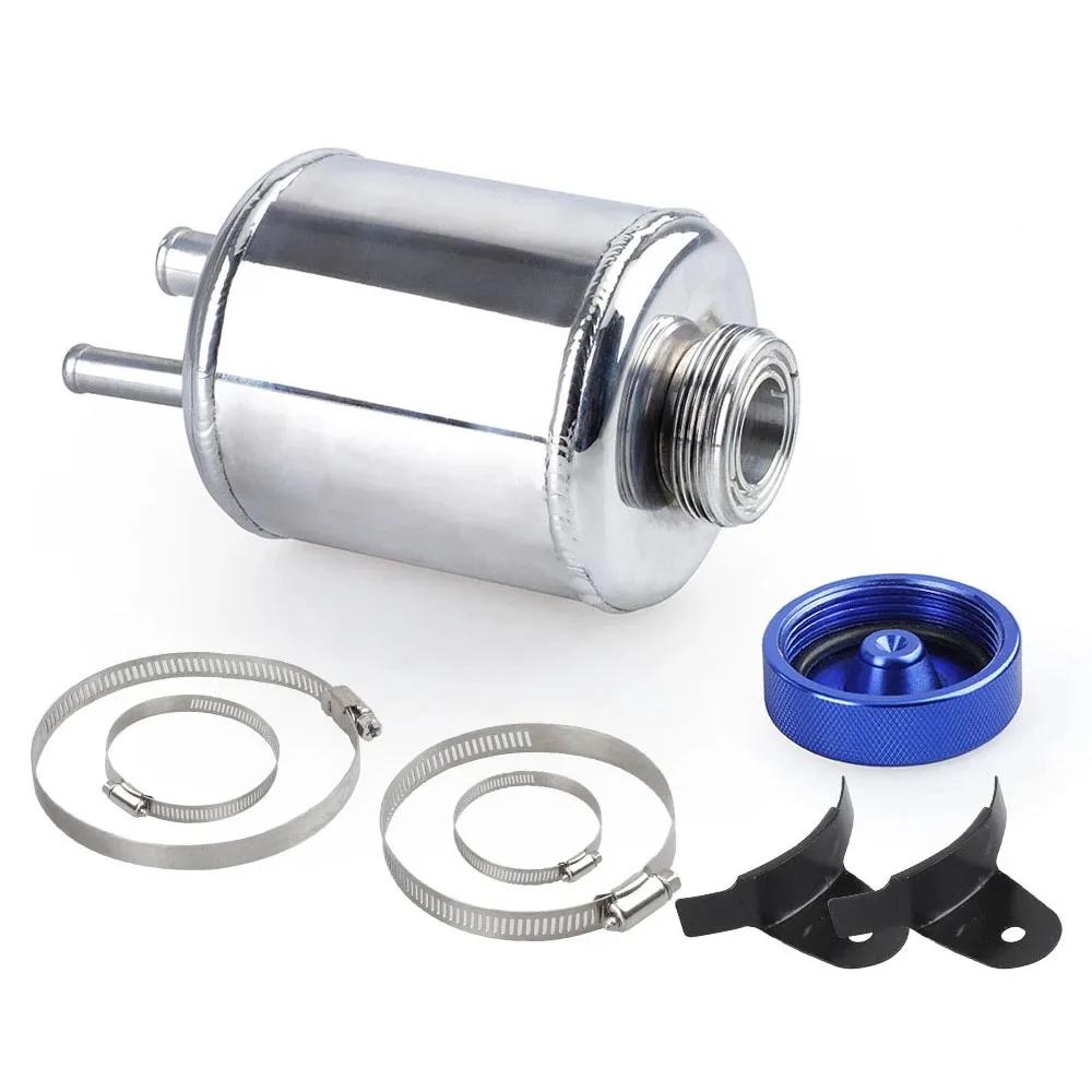Racing Power Steering Fluid Reservoir Tank with Clamps Aluminium Alloy Fuel Cell Surge Tank Power Steering Oil Catch Can Tank