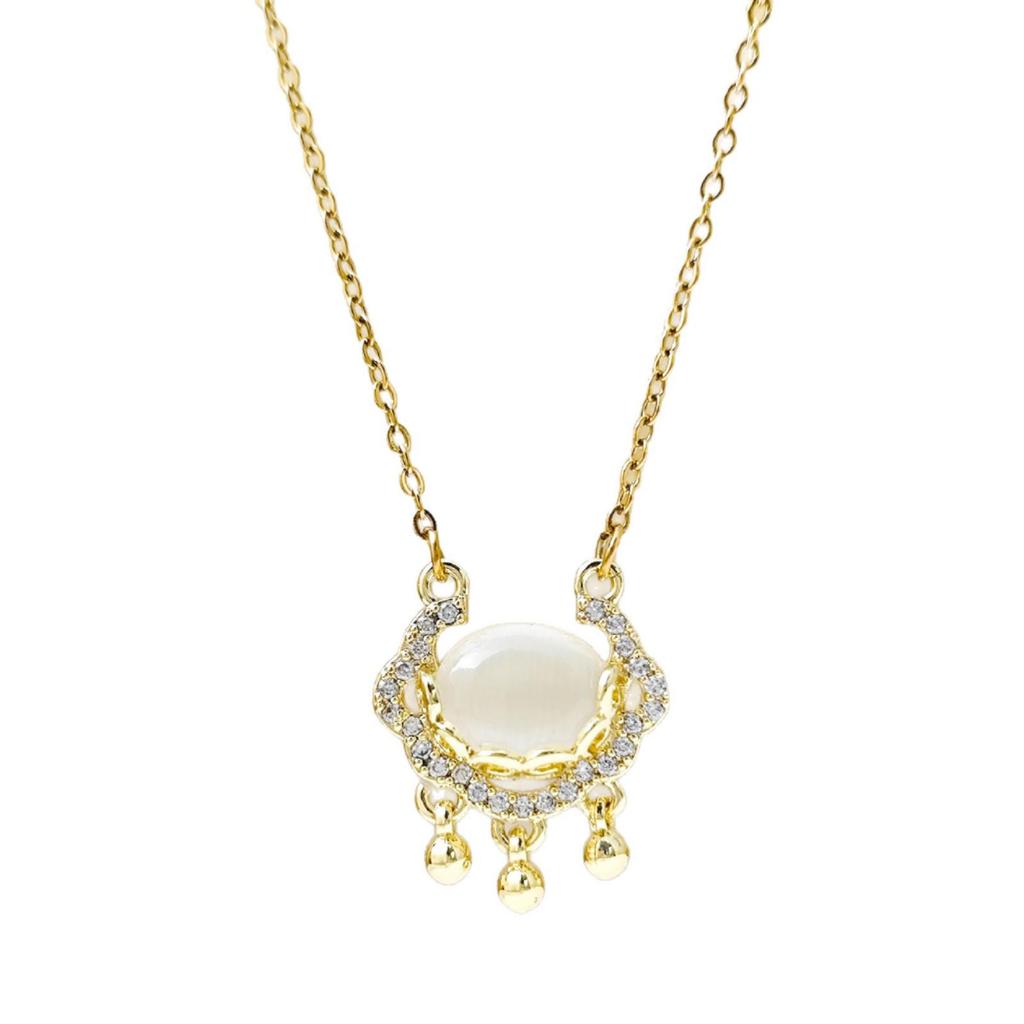 White Agate Ruyi Peace Lock Necklace - Ethnic Style Luxury Jewelry for Women