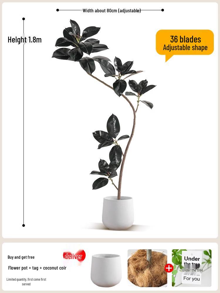 Luxurious Black Gold Ficus Elastica Artificial Tree: Indoor Ornament and Floor Decoration