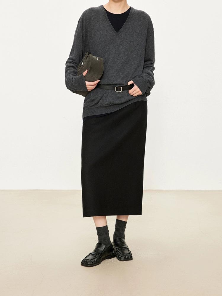 Wen Jiu Elegant High-Waisted Wool Suit Skirt - Mid-Length, Winter Classic L чёрный