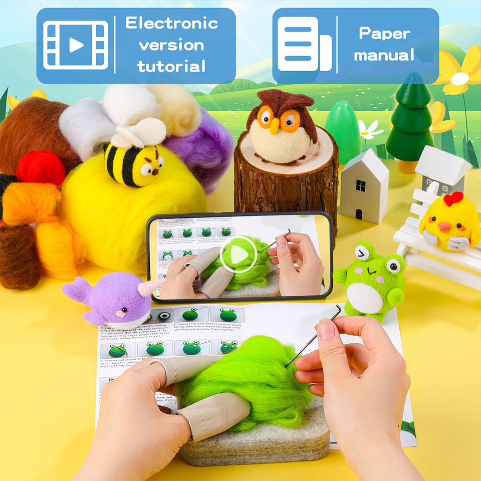 BUDDUR Animal Wool Felting Kit With Felting Needles And Instruction For Beginners DIY Handmade Craft Accessories Tools Set