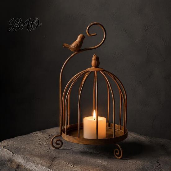 Indoor Outdoor Lantern Vintage Metal Birdcage Candle Holder, Tealight Decorative Wedding Table Decoration Stand for Home Decor Dining Living