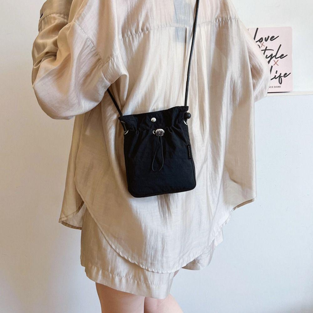 Crossbody Bag Nylon Shoulder Bag Korean Style Mobile Phone Bag Drawstring Canvas Bag  Girls