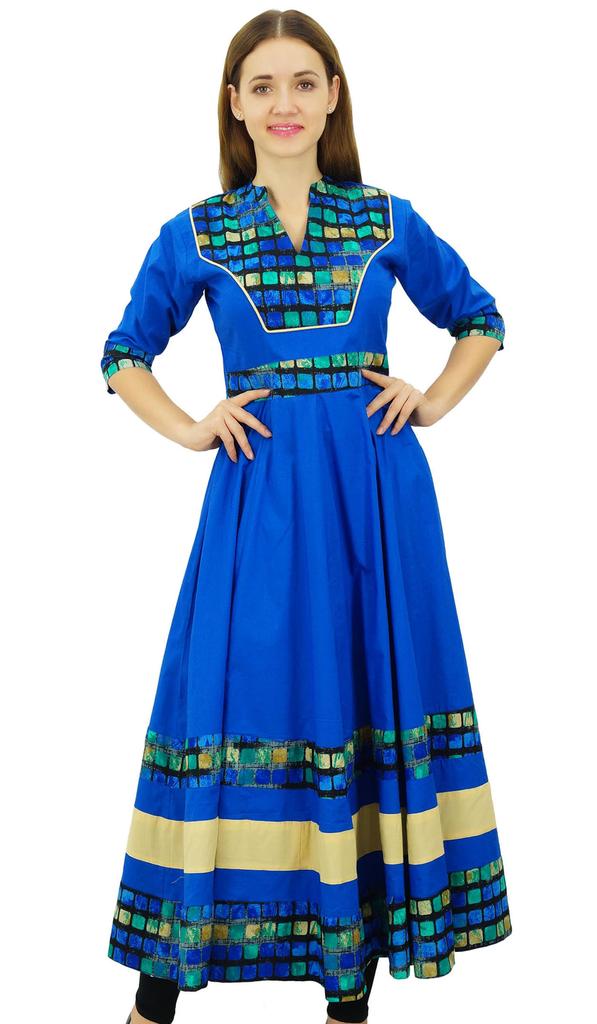 Bimba Women's Cotton Kurti Long Flared Anarkali Kurta 3 4 Sleeve Designer Indian Tunic| Black|